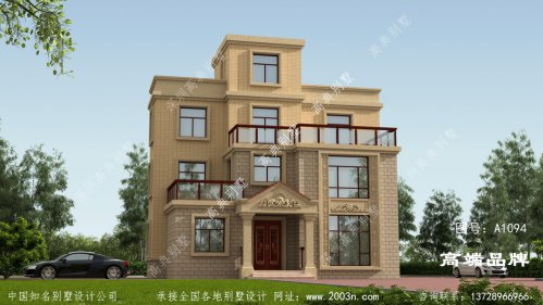 外墻貼黃色瓷磚三層別墅外觀簡潔