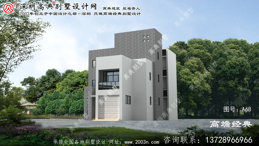 響水縣新現代三層別墅的外觀設計圖帶車庫