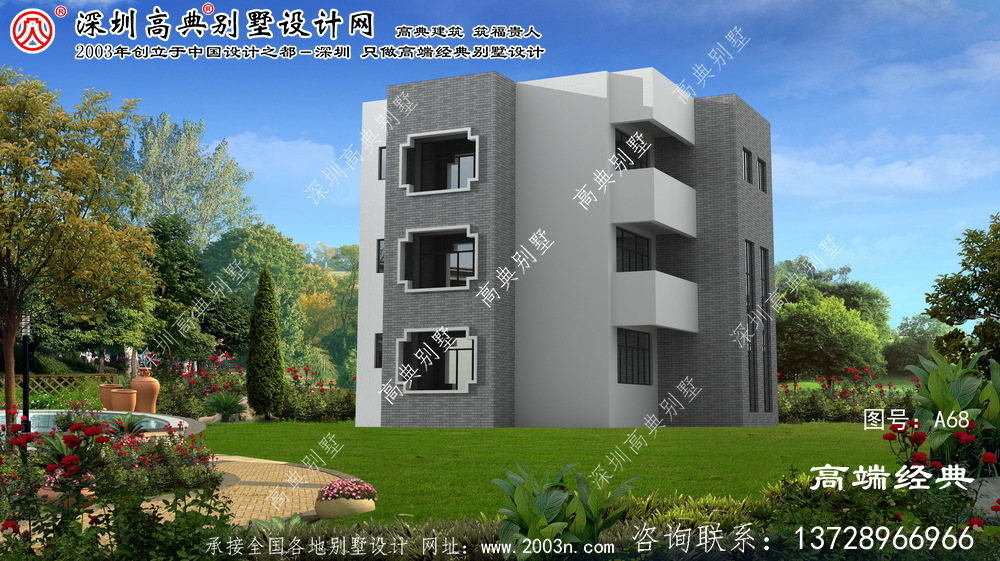 響水縣新現代三層別墅的外觀設計圖帶車庫