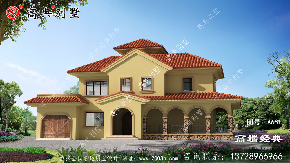 地中海風格，屋頂用橘色琉璃瓦裝飾更加有活力