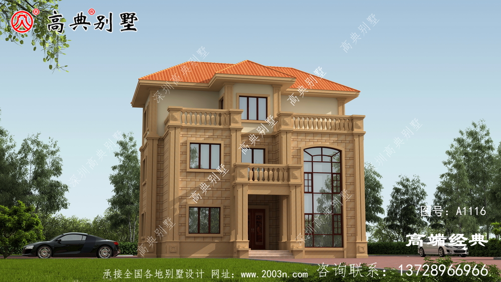 帶挑空客廳的歐式別墅,外觀美布局好,戶型合理,符合農村生活。