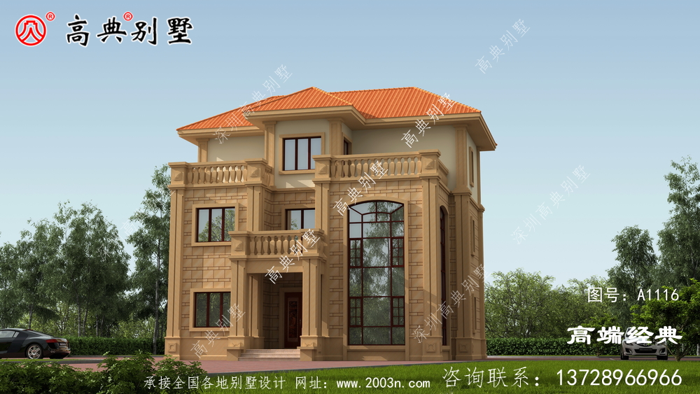 帶挑空客廳的歐式別墅,外觀美布局好,戶型合理,符合農村生活。