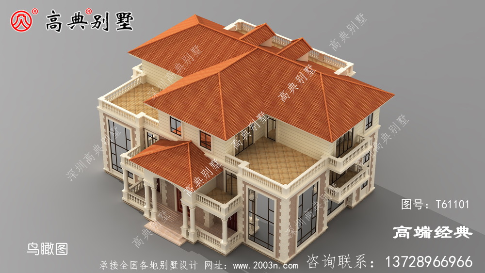 一棟兩戶(hù)的雙拼別墅帶共享的堂屋設(shè)計(jì)