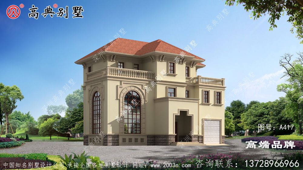 農(nóng)村三層歐式自建別墅，造型簡(jiǎn)單，布局緊湊，施工難度低